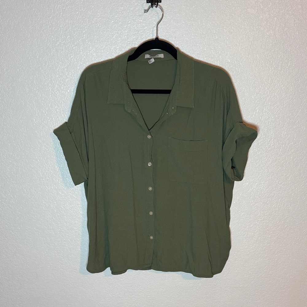 Madewell Green Camp Shirt Size 2X Crepe Boxy Minimalist